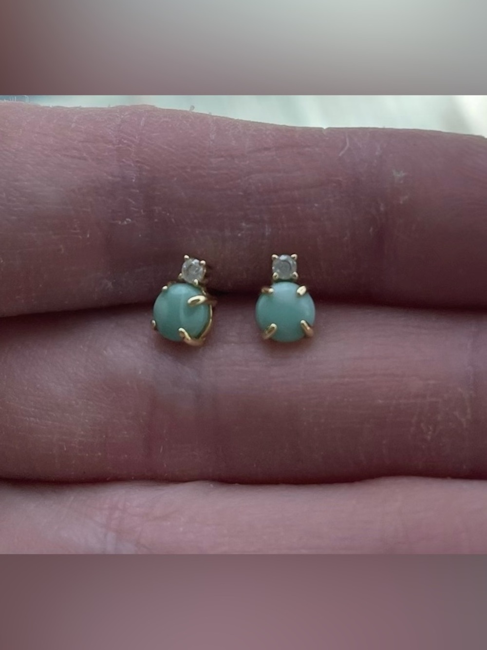 Jade & CZ Stud Earrings - Picture 3 of 8